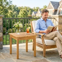 Outsunny Coffee Table Fully Assembled Patio Side Table Slatted Top Solid Acacia Wood for Indoor Outdoor Natural Wood(m-8)