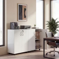 Vinsetto Armoire de bureau à 2 niveaux, meuble de rangement bureau avec 2 portes, serrures et clés, 80x40x80cm, blanc(m-8)