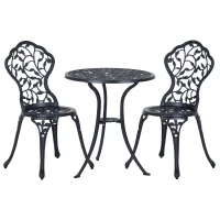 Outsunny 3 Pcs Aluminium Bistro Set, Garden Furniture Dining Table and Chairs Antique Outdoor Seat Patio Seater, Black(m-20)