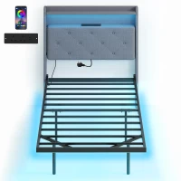 HOMCOM Floating Bed Frame, Upholstered 3ft Single Size Bed, Platform Bed with RGB LED Lights and Charging Station, Grey(m-10)