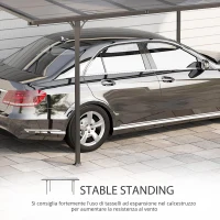 Outsunny Pergola rigida in alluminio e policarbonato, padiglione da giardino e carport 500 x 299 x 195/223 cm grigio(m-7)