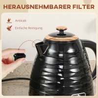 HOMCOM Elektrische waterkoker, 1,7L, 2,2kW, snelkookfunctie met afneembaar wasbaar anti-kalkfilter(m-7)