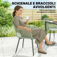 Outsunny Set di 4 Sedie da Giardino, con Schienale Diamantato, Braccioli, Verde(m-6)