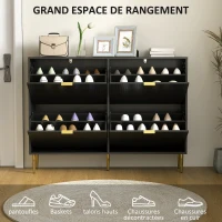 HOMCOM Meuble à chaussures 20 paires avec 4 tiroirs rabattables, portes cannelées et étagères réglables, 105x24x91,5cm, noir(m-5)