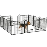 PawHut Recinto per Cani a 12 Pannelli Modulabili da 80x1.5x80 cm, Pieghevole con Porta in Acciaio, 12 Picchetti, Grigio(m-11)