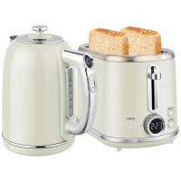 HOMCOM Polished Retro 40-100°C Kettle and Toaster Set - Grey(m-10)