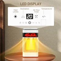 HOMCOM Ceramic Electric Heater, 1500W Fan Space Heater with 3 Modes, 24H Timer, Flame Effect, Oscillation for Bedroom, White(m-7)