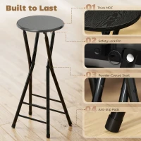 HOMCOM Hokery barowe 2 sztuki, składane hokery ze stalową ramą, krzesła kuchenne z podwójną podpórką na nogi, wymiary 34 x 30 x 70 cm, czarne(m-5)