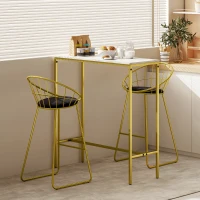 HOMCOM Table de bar rectangulaire avec plateau aspect effet marbre et cadre en acier, 100 x 40 x 107 cm, doré(m-10)