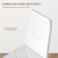 HOMCOM Conjunto de 6 Cadeiras de Sala de Jantar Estofadas em Couro Sintético com Encosto Alto e Pés de Aço 41x50x97 cm Branco(m-5)
