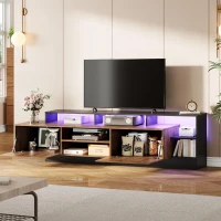 Dulap TV modern, cu iluminare LED și spațiu de depozitare deschis, 190x40x48,5 cm, Negru + Culoare naturală(m-4)