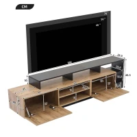Dulap TV modern, cu iluminare LED și spațiu de depozitare deschis, 190x40x48,5 cm, Negru + Culoare naturală(m-3)