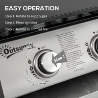 Outsunny Grill gazowy z pokrywą, 3 palniki, tłuszcz zatrzymywany w tacy, płyta z powłoką nieprzywierającą, 63x47x25 cm, Czarny/Srebrny(m-5)