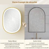 HOMCOM Armoire murale salle de bain avec miroir et éclairage LED, porte ovale, anti-buée, 50x14,5x70cm, doré(m-8)