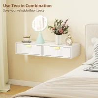 HOMCOM Modern Floating Nightstands Set of 2, Wall Mounted Bedside Tables with Wave Drawer White(m-6)