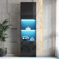 Vetrina per collezione con illuminazione LED e ripiano in vetro, 45x35x160 cm, Nero(m-4)