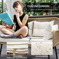Outsunny Divano da giardino con cuscini e cuscini 2 posti in rattan intrecciato, divano per esterni con braccioli naturale(m-7)