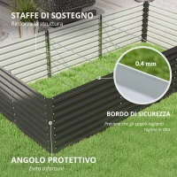 Outsunny Fioriera Rialzata Zincata Rettangolare per Esterno con Fondo Aperto, 240 x 120 x 60cm, Grigio(m-4)