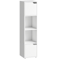 HOMCOM Narrow Bookcase, 4-Tier Bookshelf, Storage Cabinet with doors for Living Room, Bedroom, White