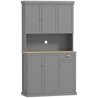 HOMCOM 180cm Freestanding Kitchen Cabinet, Modern Storage Cupboard with Open Countertop, Drawer and 6 Doors, Grey