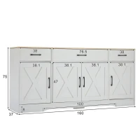 Madia moderna in stile scandinavo con 3 cassetti e 4 ante, 160x37x75 cm, Bianco(m-3)