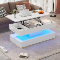 Tavolino da salotto moderno con illuminazione LED e spazio a scomparsa, 100x50x42 cm, Bianco(m-1)