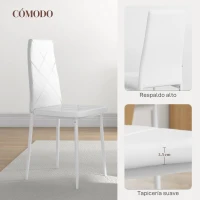 HOMCOM Set de 6 Sillas de Comedor Tapizadas de Cuero Sintético con Respaldo Alto y Patas de Acero 41x50x97 cm Blanco(m-6)