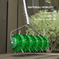 Outsunny Rullo Aeratore per Prato con Punte e Manico Smontabile in Tre Pezzi, Verde(m-7)
