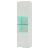 Vetrina per collezione con illuminazione LED e ripiano in vetro, 45x35x160 cm, Bianco(m-2)