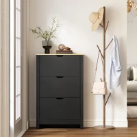 HOMCOM Armoire à Chaussures 3 Portes abattantes 2 Compartiments Panneaux Particules noir chêne(m-8)