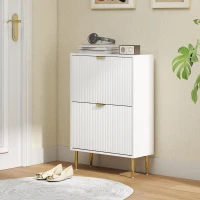 HOMCOM Meuble à chaussures 12 paires avec 2 tiroirs rabattables, portes cannelées et étagères réglables, 60x24x91,5cm, blanc(m-10)