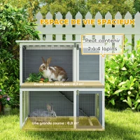 PawHut Clapier lapin extérieur cage à lapin 2 étages spacieux toit double ouverture plateau amovible 98x95x102,5cm gris(m-4)