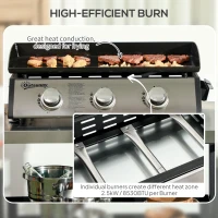 Outsunny Grill gazowy z pokrywą, 3 palniki, tłuszcz zatrzymywany w tacy, płyta z powłoką nieprzywierającą, 63x47x25 cm, Czarny/Srebrny(m-4)