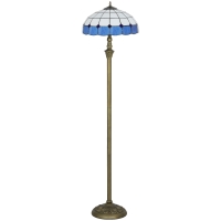 HOMCOM Tiffany-Style Floor Lamp with Handcrafted Stained Glass Shade, 152cm Tall Vintage Standing Lamp with Foot Switch and Dual Sockets for Living Room Bedroom, Bronze Tone and Blue