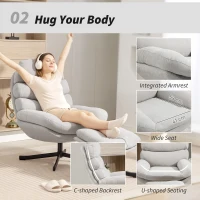 HOMCOM Fotel relaksacyjny z podnóżkiem, szerokie siedzisko z tkaniny Chenille, nowoczesny fotel do telewizji, 78 x 93 x 100 cm, kremowy(m-5)