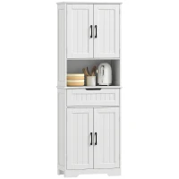HOMCOM Buffet cuisine, armoire de cuisine avec 4 portes, tiroir, compartiment ouvert et étagères réglables, 60x30x172cm, blanc(m-1)