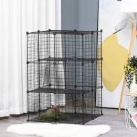 PawHut Enclos pour petits animaux, cage à lapin modulable 3 niveaux, 39 panneaux avec  rampes, en métal, 70 x 70 x 105 cm, noir(m-10)