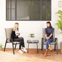 Outsunny Ensemble de jardin 3 pièces 2 chaises empilables et table carrée avec dossier haut revêtement en textilène marron(m-2)