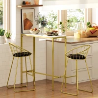 HOMCOM Table de bar rectangulaire avec plateau aspect effet marbre et cadre en acier, 100 x 40 x 107 cm, doré(m-2)