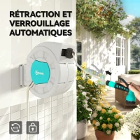 Outsunny Enrouleur tuyau arrosage dévidoir de tuyaux d'eau 35+2 m support mural + poignée pivotant à 180° 55 x 20 x 42 cm gris clair(m-6)