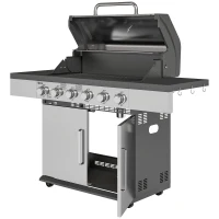 Grill gazowy 8500BTU, 6 palników ze stali, termometr, srebrny(m-10)