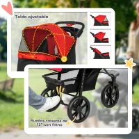 PawHut Carrito para Perros con 3 Ruedas Ventanas de Malla Cesta de Almacenaje y Correas de Seguridad 109,5x57,5x106,5 cm Rojo(m-7)
