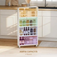 HOMCOM Scaffale multifunzione con ruote, struttura sottile, 4 scomparti, 45x15x91 cm, Legno naturale(m-6)