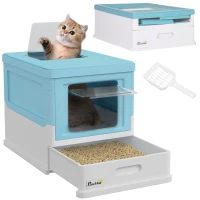 PawHut Lettiera per Gatti Chiusa con Paletta, Vassoio Estraibile e 2 Porte, 47.5x35.5x36.7cm, Azzurro(m-11)