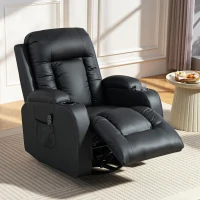 HOMCOM Fauteuil inclinable de massage et chauffage, fauteuil de relaxation, dossier réglable, pivotant 360°, 82x99x103cm, noir(m-8)