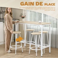 HOMCOM Ensemble table haute et 4 tabourets avec Repose-Pieds style moderne, structutre en métal effet bois naturel(m-5)