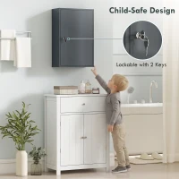 kleankin Wisząca szafka na leki, szafka łazienkowa z 3 półkami, 2 kluczami, 40 x 18 x 60 cm, szary(m-4)