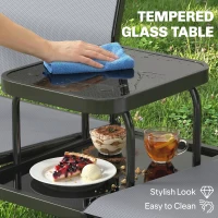 Outsunny Garden Love Seat, 2 Seater Jack and Jill Loveseat Companion Seat with 2-Tier Glass Table, Breathable Texteline, Grey(m-6)