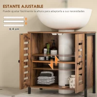 HOMCOM Mueble Bajo Lavabo Industrial 2 Puertas de Lamas con Cierre Magnético Estante Ajustable 60x30x60 cm Marrón Rústico(m-5)