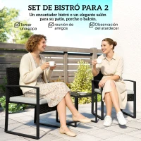 Outsunny Conjunto de Muebles de Jardín de Ratán Sintético con 2 Sillas con Cojines Extraíbles y Mesa con Tablero de Vidrio Crema(m-4)